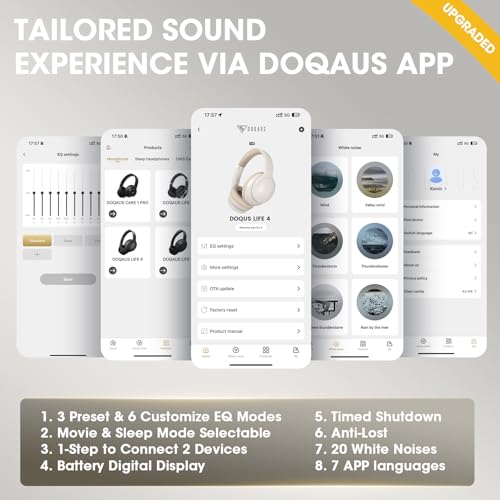 DOQAUS Bluetooth Headphones Over Ear, Headphones Wireless, APP Control | 90H Playtime, 9 EQ Modes, Bluetooth5.4, Hifi Stereo Sound Headphones, ENC Mic, Foldable, for Travel Work Study Phone, Ivory - color: Beige