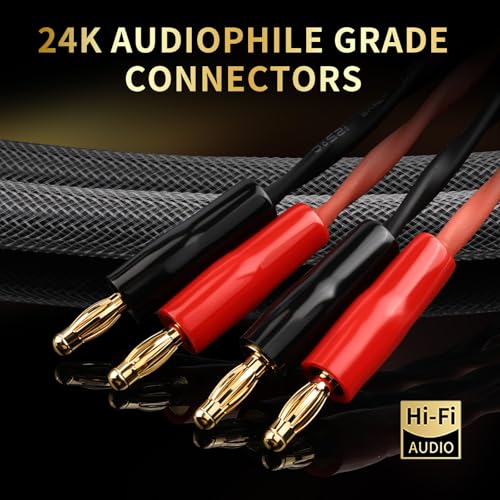 13 AWG Speaker Cable with Banana Plugs for Audiophile 8.2ftft | 6N OFC Core, 24K Gold-Plated Plugs, Speaker Wire with Connectors for Amplifiers, AV Receivers, and Home Theater - size: 6N 8.20ft/2.5m