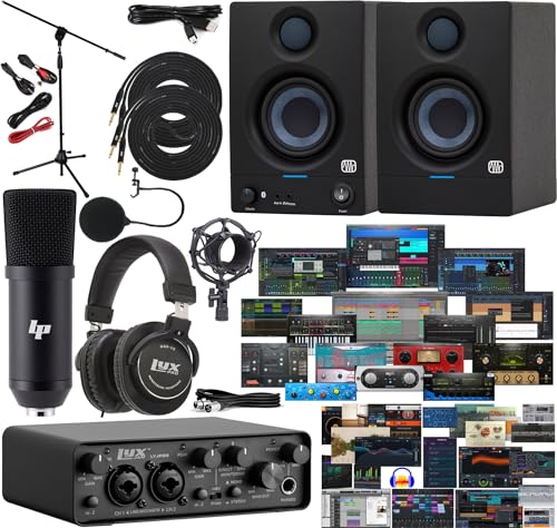 LyxJam 2x2 USB Audio Interface Bundle with Professional Microphone Kit, Recording Headphones, Mic Stand, Eris E3.5 BT Studio Bluetooth Monitors