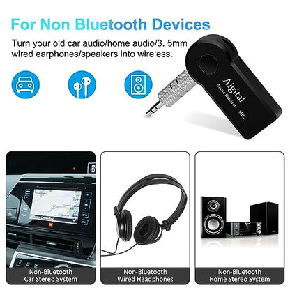 Bluetooth Receiver for Music Streaming, Mini Wireless Adapter for Car, 8-Hour Battery Life, Handsfree Calls, Aux to Bluetooth Adapter for Car, Home Stereo, Headphones, Speakers