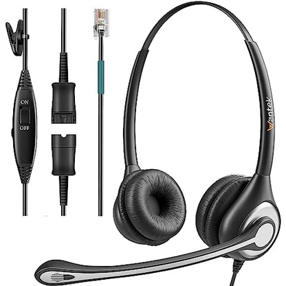 Wantek Corded Telephone Headset Mono w/Noise Canceling Mic for Avaya Aastra Allworx Adtran Alcatel Lucent AltiGen Comdial Digium Gigaset InterTel Mitel Plantronics MiVoice Landline Deskphones