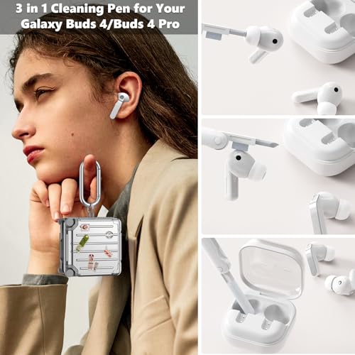 KOREDA Compatible with Samsung Galaxy Buds 4 Case/Buds 4 Pro Case Cover, Cute Funny Suitcase Design Case for Galaxy Buds 4 Pro, Fashion Protective Hard Case for Women Men with Keychain (Silver) - color: Silver