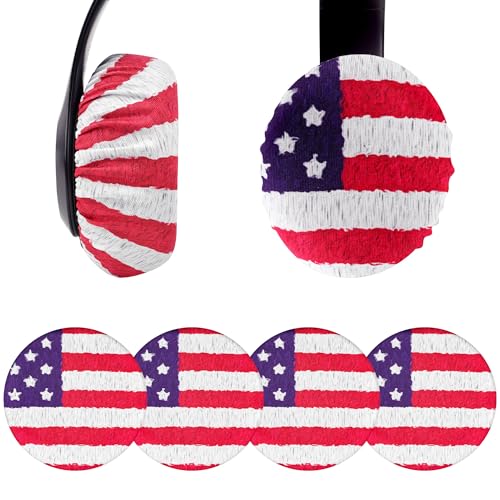 Geekria 2 Pairs Flex Fabric Headphones Ear Covers - Product Safety Certified - Washable & Stretchable Earcup Protectors for Over-Ear Headsets, Sweat Pads for Gym (M/America Flag Pattern) - color: America Flag