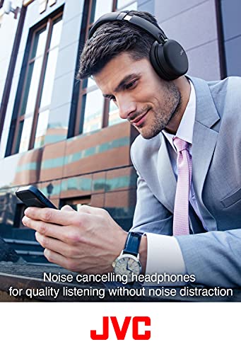 JVC Noise Cancelling Wireless Headphones, Bluetooth 5.0, 42 Hour Rechargeable Battery, Voice Assistant Compatible, Two-Way Foldable Design - HAS91NB (Black)