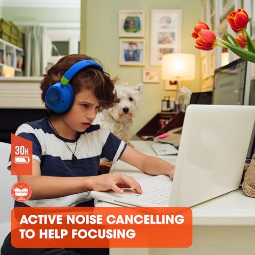 JBL JR 460NC - Cancelling Kids Headphones - White | JBL Safe Sound, Active Noise Cancelling, Communicate with built-in mic, Up to 20-hour battery life and quick recharging