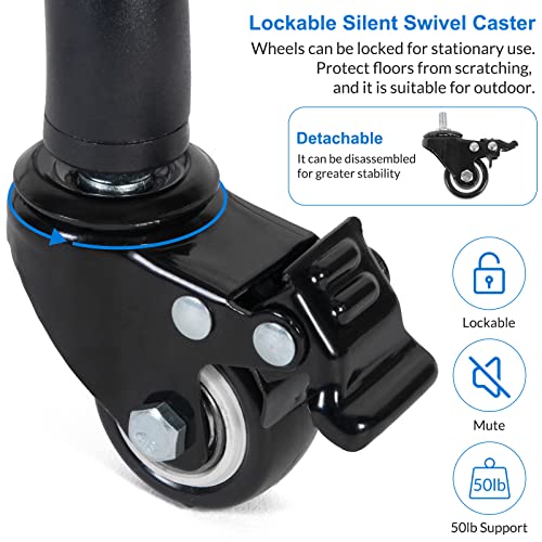 Tossbiss Laptop Tripod on Wheels with 2 Shelves | Portable Projector Floor Stand Adjustable Height 25.9 to 51.8 Inch with Phone Holder, Projector Stand