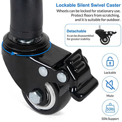 Tossbiss Laptop Tripod on Wheels with 2 Shelves | Portable Projector Floor Stand Adjustable Height 25.9 to 51.8 Inch with Phone Holder, Projector Stand