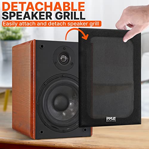 Pyle 5.25" Home Audio Speakers, 2-Way Passive Bookshelf, 200W Max Power, 1" Silk Dome Tweeter, Composite Woofer, Gold Plated 5 Way Binding Post, Rubber Surrounds, Beautiful Wood Grain Finish - Pair - color: Natural, size: 5.25 inch