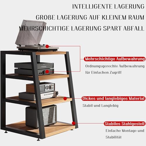 Multimedia Storage Cabinet for HiFi Rack, Wooden & Metal Audio Video Shelf, Waterproof Open Desktop Amplifier Rack with Adjustable Feet for Living Room & Bedroom Audio System(Teak,3-Schicht)