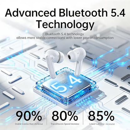 xinwld Adaptive Hybrid Active Noise Canceling 2026 Wireless Earbuds, 6 Mics ENC Clear Call Ear Buds, Hi-Res Audio Deep Bass Bluetooth 5.4 Headphones, 40H, LED, for Sports Running Gym Workout, White - color: Light White