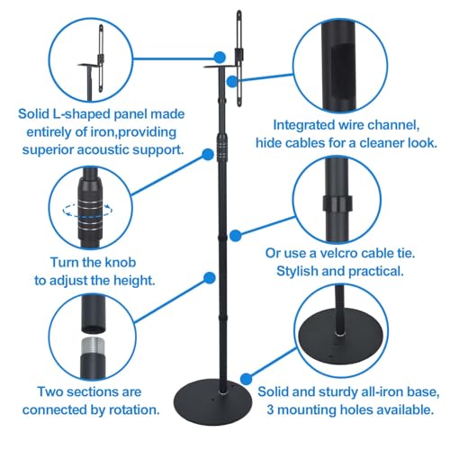 Speaker Stands, Adjustable Height from 33" to 48", 2 Packs | All Metal Speaker Stands Pair for Small Speakers，Holds up to 8.8 lbs,Easy DIY Assembly,HD-718,Black