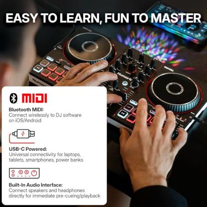 Numark Party Mix III Bluetooth DJ Controller with Built-in Lights | Beat Assist, Smart Fader, 16 Pads, 2 Deck DJ Mixer, Stems Control, USB-C, Serato DJ Lite and Algoriddim djay Included - style: PARTYMIX III