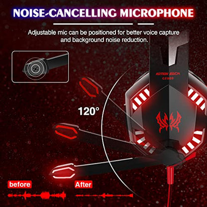 VersionTECH. G2000 Gaming Headset, Bass Surround Gaming Headphones with Noise Cancelling Mic, LED Lights, Soft Memory Earmuffs for PS5/ PS4/ Xbox One Controller/Laptop/PC/Mac/Nintendo NES Games-Red - color: Red