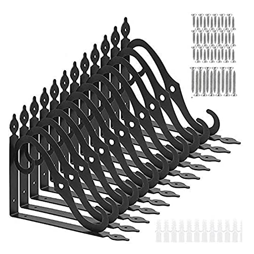 Acrux7 12 Pack Decorative Shelf Brackets - 10 inch Wall Mounted Floating Shelf Bracket - Heavy Duty Metal L Shape Shelf Supporter for DIY Open Shelving, Black - size: 9.4"x7.5", style: 12 pcs-black