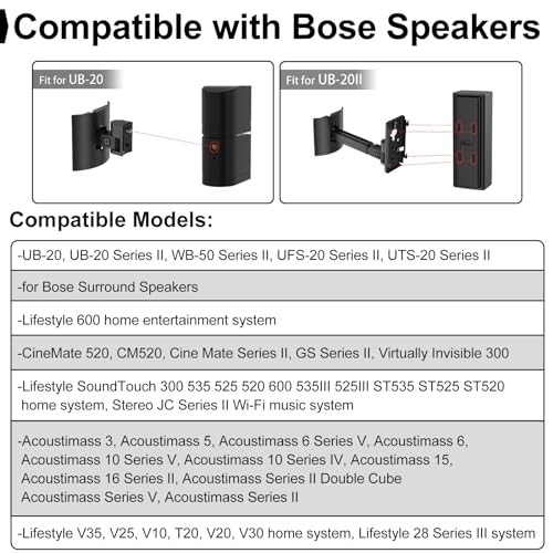 Speaker Wall Mount and Ceiling Mount for Bose UB-20, UB-20 & WB-50 Series II Surround Sound Speaker Mounting Bracket Compatible with Bose CineMate Lifestyle Tilt & Swivel Adjustable up to 180°,Black