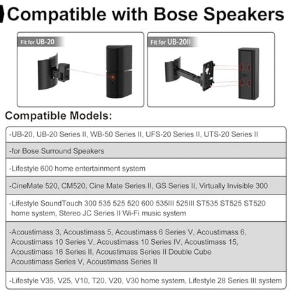 Speaker Wall Mount and Ceiling Mount for Bose UB-20, UB-20 & WB-50 Series II Surround Sound Speaker Mounting Bracket Compatible with Bose CineMate Lifestyle Tilt & Swivel Adjustable up to 180°,Black