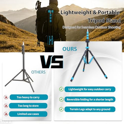 Photography Light Stand, 6.5ft Adjustable Reverse Folding Tripod Stand - color: Cyan-Blue