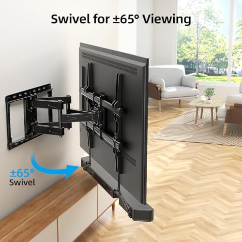 HOME VISION Full Motion TV Mount with Soundbar Bracket, 32-85" TVs, 132 lbs | ±65° Swivel & Tilt, Dual Articulating Arms, Soundbar Moves with TV, Fits 8"/12"/16" Studs,VESA 600x400 - size: 32-85" FM w/5745