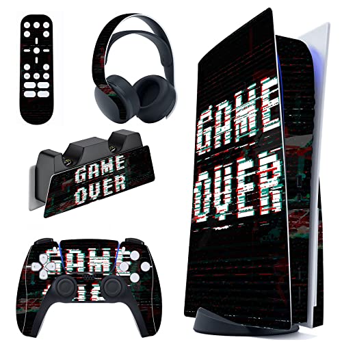 PlayVital for ps5 Skin - Disc Edition Full Set Console Controller Skin, Vinyl Decal Wrap Sticker Cover for ps5 Controller & Charging Station & Headset & Media Remote - Game Over Glitch - color: Game Over Glitch