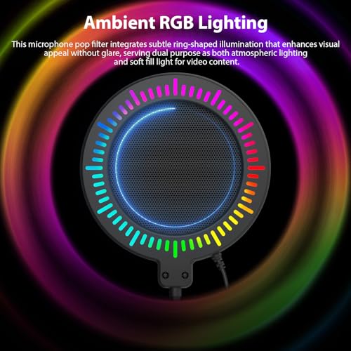 Professional RGB Microphone Pop Filter, Transparent Metal Mesh