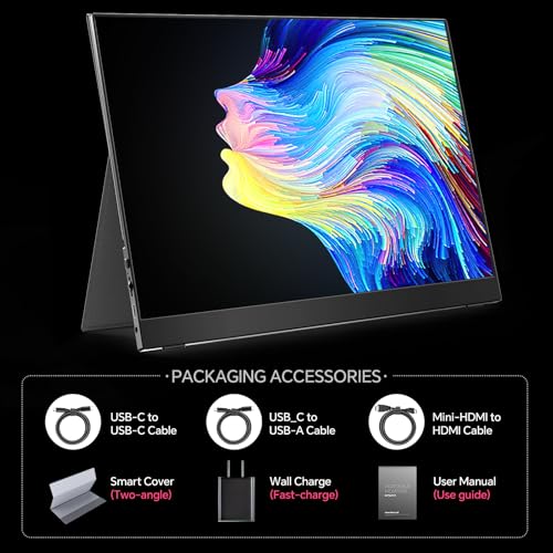 ForHelp True 4K Portable Monitor - 15.6inch UHD 3840×2160 100% sRGB USB-C HDMI External Second Monitor Portable IPS Screen Computer Display with Speakers for Laptop MacBook Switch PS5/4 Xbox - style: 15.6"4k