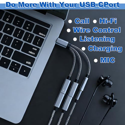2 Pcs 3-in-1 USB-C to 3.5mm Headphone and Charger Adapter, Dual Type C Aux Splitter for iPhone 15/16 Pro/Max/Plus, Samsung Galaxy S22/S23/S24 Ultra, Huawei Mate 40/30/20