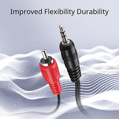 TNP RCA to Aux Cable (25 FT) - Male to Male 2 RCA to 3.5mm Adapter Connector Wire Cord - 2RCA Red and White Audio Cable to AUX Auxiliary Headphone Jack Plug Y Splitter Converter - size: 25FT