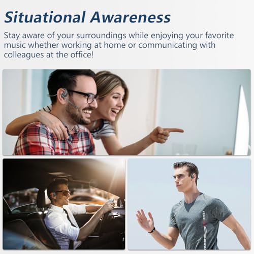 Bluetooth Headset, Open Ear Headphones with Removable Microphone | Noise Cancelling Wireless Headset for Phones Laptop Computer, 12 Hours PC Headsets for Office Meeting Working Driving Running