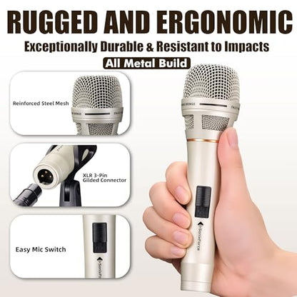 Dynamic Microphone - Professional Vocal Microphone for Singing - Handheld Wired Mic with 16ft XLR to 1/4" Audio Cable - Mic for Speech, Studio & Live Performance - color: A-Champagne