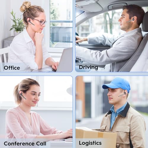 Bluetooth Headset 2 Pack V5.1 72H Talktime Wireless Headset for Cellphone | 500mah Charging Case,Mute Function,Dual Mic Noise Cancelling Hands-Free Bluetooth Earpiece for Office Driver (2)