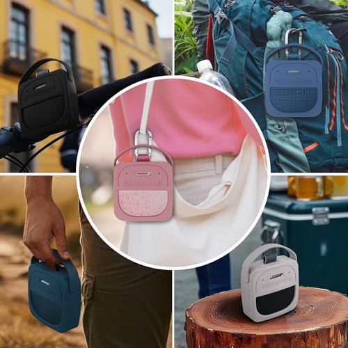 for Bose New SoundLink Micro 2nd Gen Portable Speaker Silicone Case, Pink | 1:1 Molded Fit, Shock Absorption, Metal Carabiner, Flexible Carry Handle, Anti-Slip Texture, Elastic Recovery - color: Pink Case