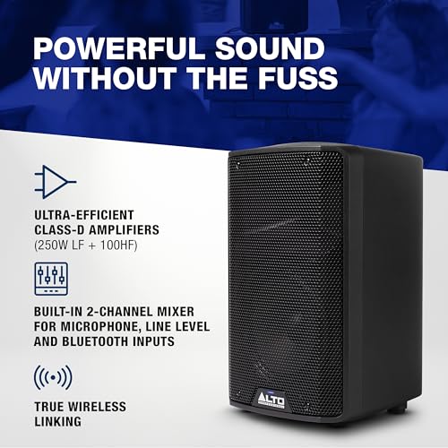 ALTO TX408 350W 8" Powered PA Speaker Bundle with XLR Mic Receiver and Transmitter for Live Performances, Events, Karaoke, Public Address, Presentations - size: 8" PA Speaker