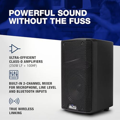 ALTO TX408 350W 8" Powered PA Speaker Bundle with XLR Mic Receiver and Transmitter for Live Performances, Events, Karaoke, Public Address, Presentations - size: 8" PA Speaker