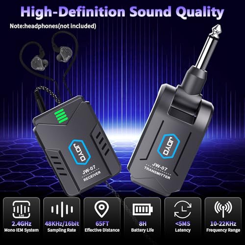JOYO Wireless in Ear Monitor System JW-07 Bundle Studio Monitor Headphones, 50mm Drivers Over-Ear with Passive Noise Isolation JMH-02