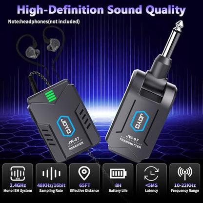 JOYO Wireless in Ear Monitor System JW-07 Bundle Studio Monitor Headphones, 50mm Drivers Over-Ear with Passive Noise Isolation JMH-02