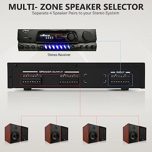 Pyle 4 Channel High Power Stereo Speaker Selector with Volume Control - Rugged and Durable Housing Construction, Cabinet Heat Sink, Plug and Play Easy Install - PLSHVC412 - style: 4CH Switch and Vol Selector
