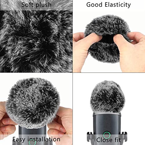 Geekria for Creators Furry Microphone Windscreen Compatible with Blue Yeti Nano, Mic DeadCat Wind Cover Muff, Fluffy Windshield for Recording, Streaming, Podcasting, Grey (2 Pack)
