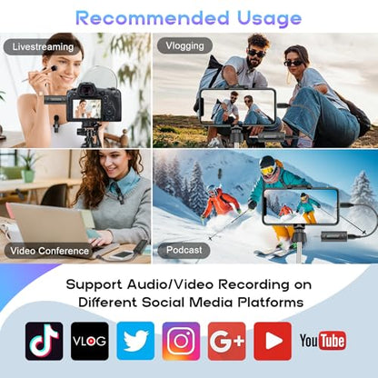 MAYBESTA 4 in1 Wireless Lavalier Microphone for iPhone Android Phone - Mini Lapel Video Mic for PC Camera Recording - Bluetooth Clip on Microphones for YouTube Tiktok Podcast Vlogging Streaming
