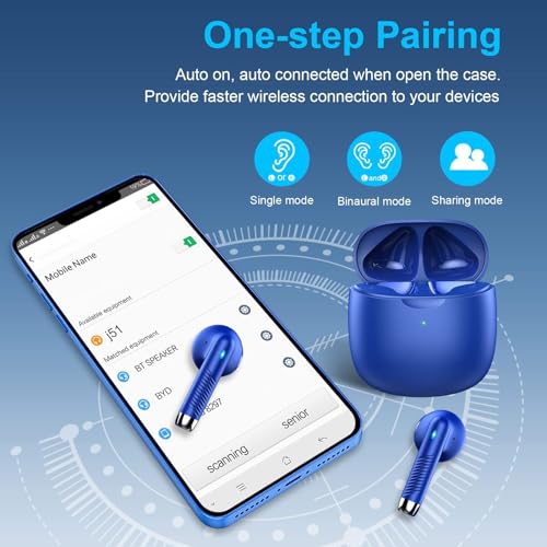 Wireless Earbuds, Bluetooth 5.4 Earbuds Stereo Bass, Bluetooth Headphones | in Ear Noise Cancelling Mic, Earphones IP7 Waterproof Sports, 32H Playtime USB C Charging Case Blue Ear Buds for Android iOS - color: Glossy Blue