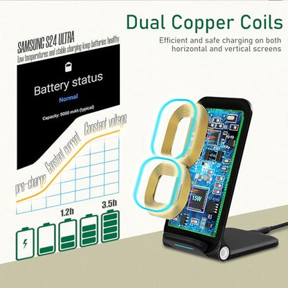 15W Wireless Charger Stand, Foldable Charging Station for Samsung Galaxy S25 S24 S23 S22 S21 S20 Ultra S10 S9 S8 S7 Note10 9 8 7, Desk Stand Up Phone Charger iPhone 17 16 15 14 13 12 Pro Max