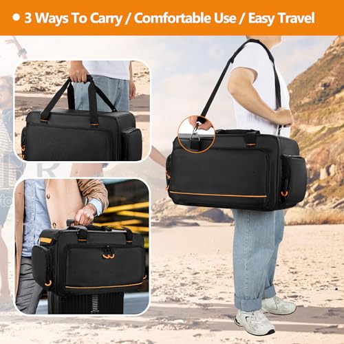 Speaker Carrying Bag Compatible with Mackie Thump Go 8", Loudspeaker Bag | with Removable Bottom Board, Padded Handle and Shoulder Strap, Multiple Pockets for Microphone, Cable, Storage, Black