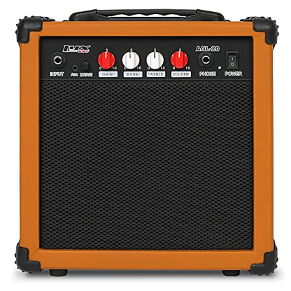 LyxPro Electric Guitar Amp 20 Watt Amplifier Built in Speaker Headphone Jack and Aux Input Includes Gain Bass Treble Volume and Grind - Mahogany - color: Mahogany, size: 20 Watt