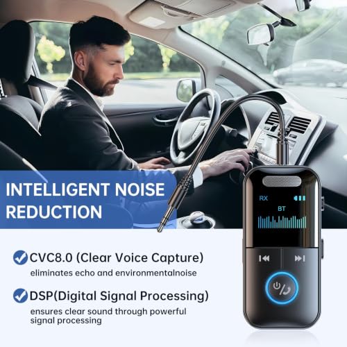 Bluetooth 5.4 Audio Transmitter Receiver for Car/TV, 4-in-1 Aux HD Screen | Wireless Bluetooth Adapter, Low Latency/TF Card/Hands-free Calling, for Airplane, Car, Laptop, Radio,TV, Headphones, Speakers