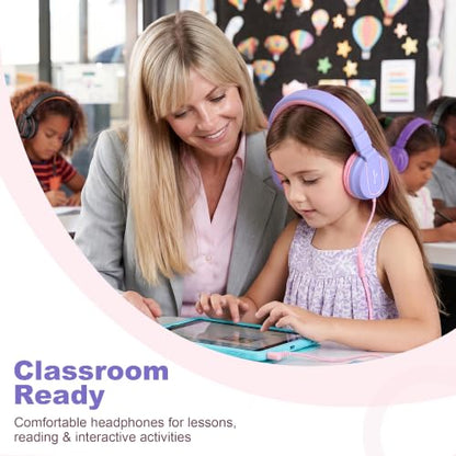 AILIHEN I35 Kids Headphones for School with Mic, 93dB Safe Volume, Lilac | Wired On Ear Headphones for Kids Girls, Foldable Lightweight Headphone for Classroom Learning & Entertainment Travel Computer - color: Lilac Pink