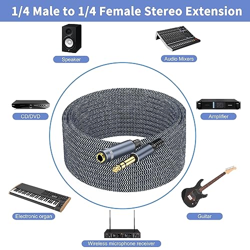 1/4 inch Extension Cable 30ft, 1/4" inch Male to Female Stereo Guitar Extension Cable - size: 30ft