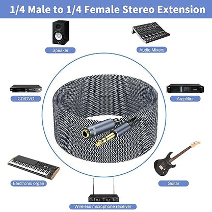 1/4 inch Extension Cable 30ft, 1/4" inch Male to Female Stereo Guitar Extension Cable - size: 30ft