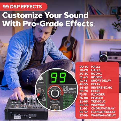 Pyle 6 Channel Audio Mixer - 2 XLR Combo Mic Inputs, Bluetooth Studio Mixer/DJ Controller with DSP Digital Effects, USB-A In with MP3 Player, PC Recording, LED Level Meter, Smooth Dials and Faders - style: 6 Channel