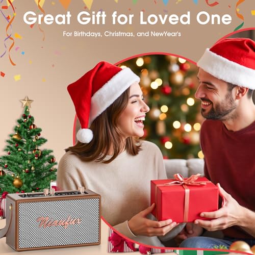 Karaoke Machine, Retro-Design Speaker with 2 Wireless Microphones for Adults & Kids, Portable Karaoke System for Home Party, Bluetooth/AUX/USB/TF/TWS Support, Gifts for Women & Girls - Brown - style: Brown