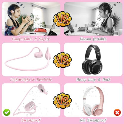 BANIGIPA Kids Headphones, Open Ear Headphones for Teens Child Boys Girls | Wireless Bluetooth 5.4 Headset w/ Built-in Mic for School/Tablet/Travel, 13g Ultra-Light, 85dB Protect Hearing, 10H Playtime - color: G03-Pink