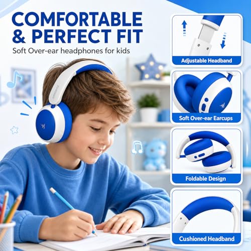 Kids Wireless Headphones,Over-Ear Headset for Boys - color: Blue